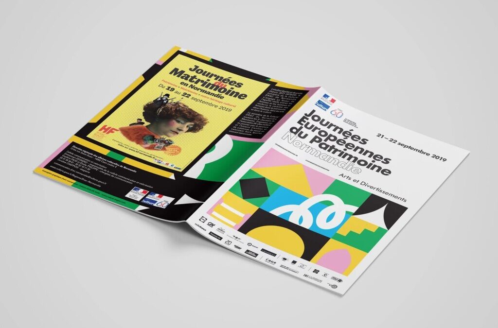 Conception graphique des pages intérieures de la brochure des Journées Européennes du Patrimoine 2019 (Normandie)