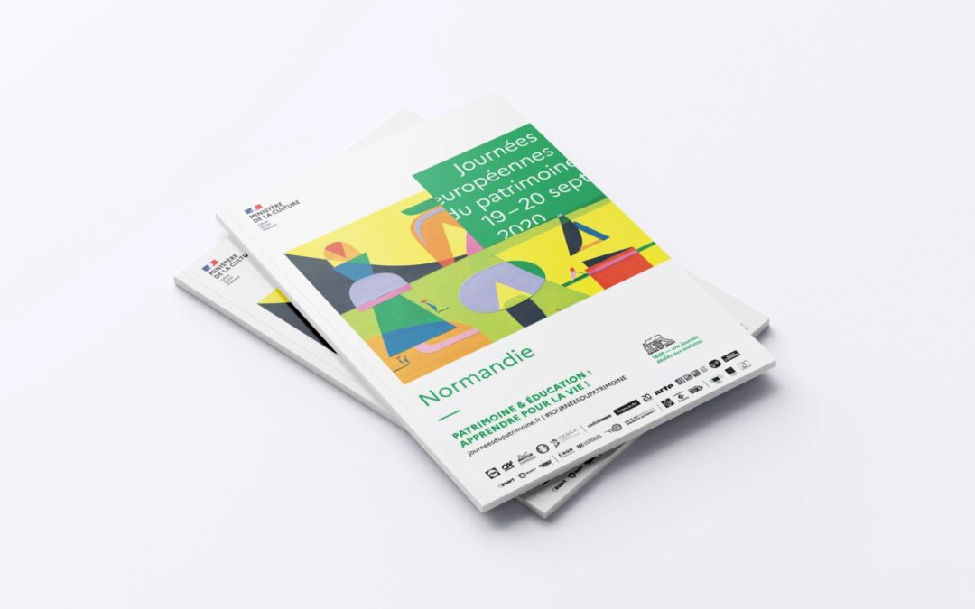 Conception graphique des pages intérieures de la brochure des Journées Européennes du Patrimoine 2020 (Normandie)